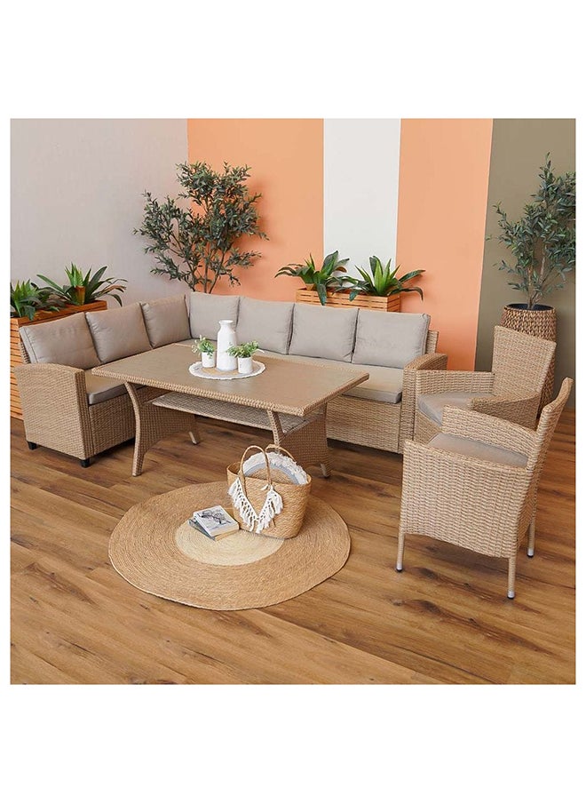 DANUBE HOME - Albany 8 Seater Outdoor Sofa Set Steel Frame Garden Furniture Modern Design Lounge Sofa Sets 5 Pieces Outdoor Seating Table And Chairs Set For Patio Balcony Lawn Yard Brown - Image 1