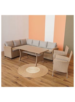 DANUBE HOME Albany 8 Seater Outdoor Sofa Set Steel Frame Garden Furniture Modern Design Lounge Sofa Sets 5 Pieces Outdoor Seating Table And Chairs Set For Patio Balcony Lawn Yard Brown  - Image 4