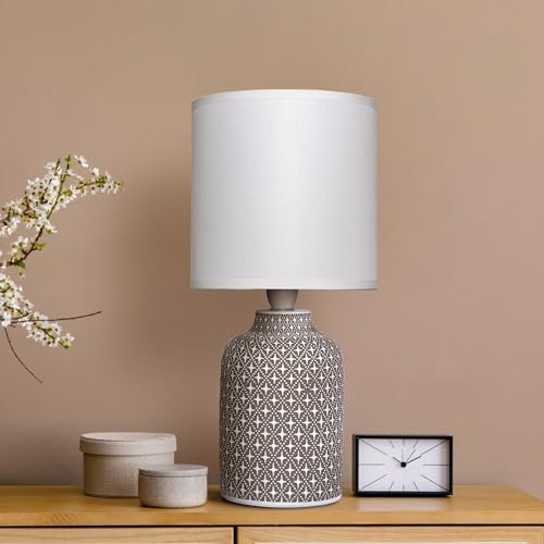 MAGIK Moroccan Hue Decorative Table Lamp (Taupe) | Concrete Base with Off-White Fabric Shade | Includes 5W LED Bulb | E14 Holder | Ambient Lighting for Bedroom, Living Room & Office | 1.3m Cord - Image 1
