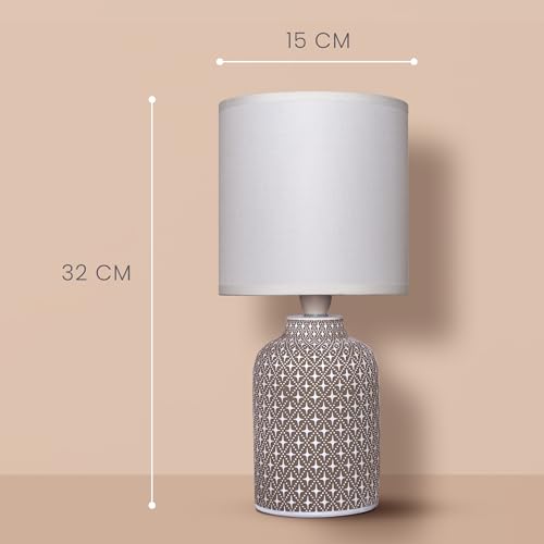 MAGIK Moroccan Hue Decorative Table Lamp (Taupe) | Concrete Base with Off-White Fabric Shade | Includes 5W LED Bulb | E14 Holder | Ambient Lighting for Bedroom, Living Room & Office | 1.3m Cord - Image 3