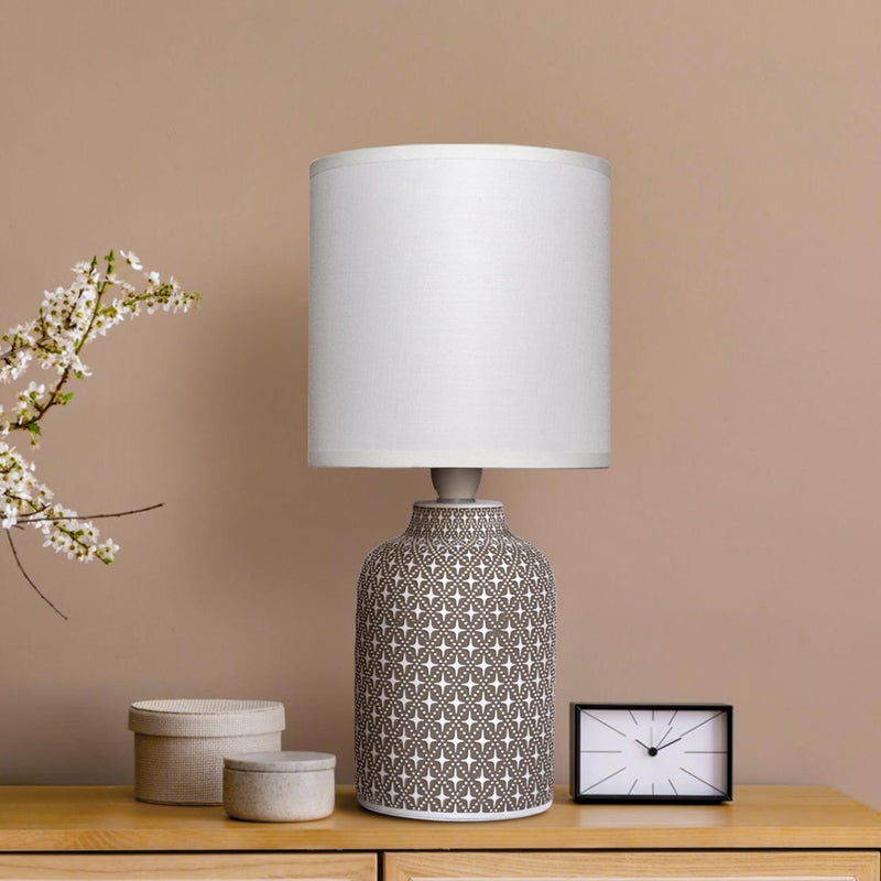 MAGIK Moroccan Hue Decorative Table Lamp (Taupe) | Concrete Base with Off-White Fabric Shade | Includes 5W LED Bulb | E14 Holder | Ambient Lighting for Bedroom, Living Room & Office | 1.3m Cord - Image 5