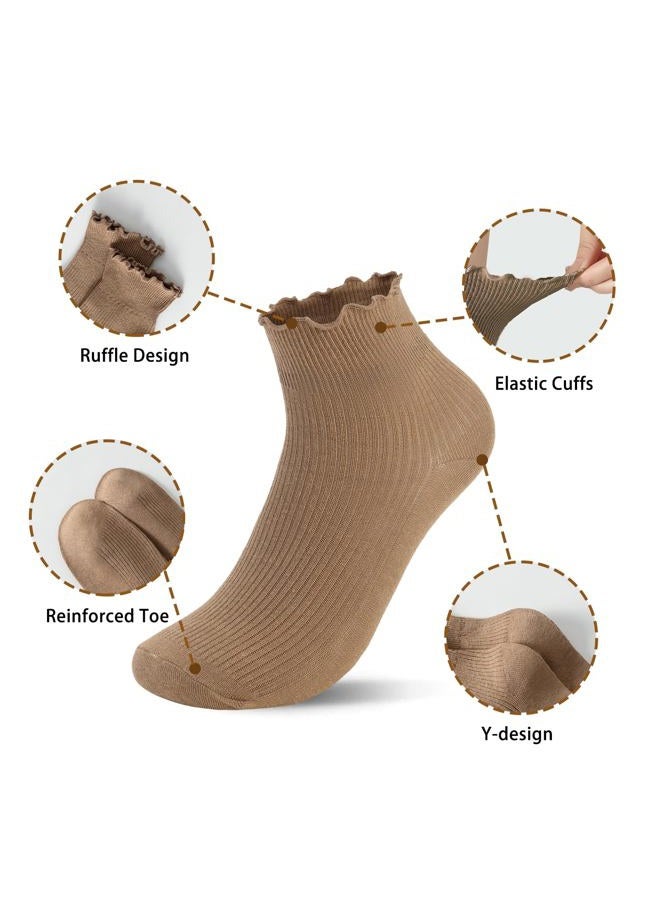 Fandecie 8 Pairs Frilly Socks Women,Ruffle Socks for Girl Women,Cute Ankle Socks for Women,Solid Color Lettuce Edge Comfort Breathable One Size 5-9,White,Black and Grey - Image 3