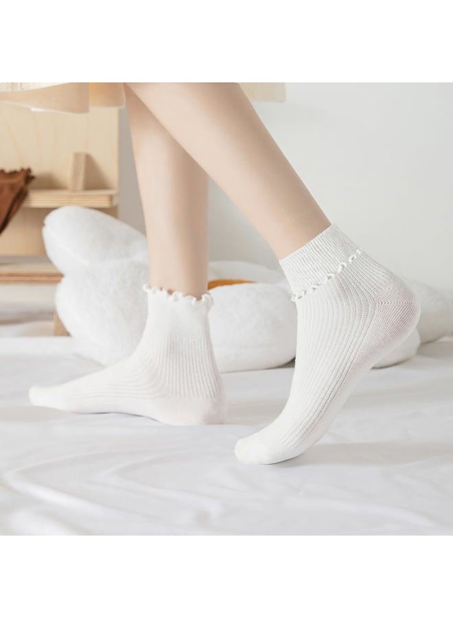 Fandecie 8 Pairs Frilly Socks Women,Ruffle Socks for Girl Women,Cute Ankle Socks for Women,Solid Color Lettuce Edge Comfort Breathable One Size 5-9,White,Black and Grey - Image 2
