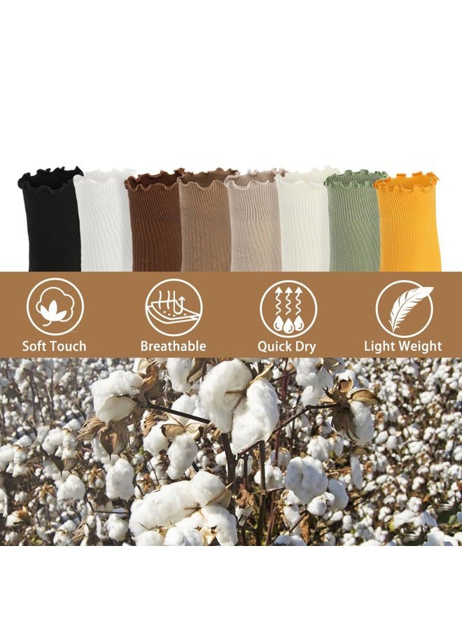 Fandecie 8 Pairs Frilly Socks Women,Ruffle Socks for Girl Women,Cute Ankle Socks for Women,Solid Color Lettuce Edge Comfort Breathable One Size 5-9,White,Black and Grey - Image 4
