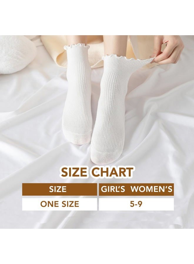 Fandecie 8 Pairs Frilly Socks Women,Ruffle Socks for Girl Women,Cute Ankle Socks for Women,Solid Color Lettuce Edge Comfort Breathable One Size 5-9,White,Black and Grey - Image 5