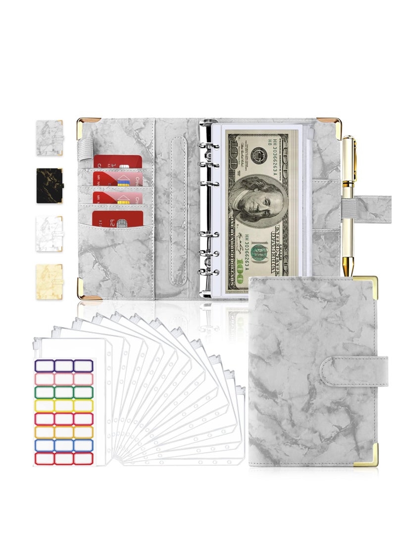 SYOSI Budget Binder, Budget Binder with Zipper Envelopes, Cash Envelopes for Budgeting and Saving Money, Money Organizer for Cash, 14Pcs Budget Planner with Cash Envelopes Grey - Image 1