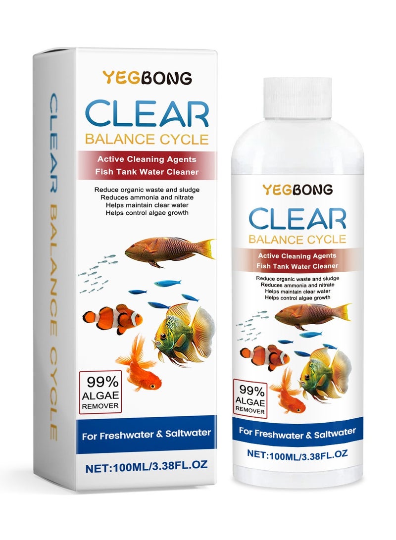 YEGBONG Clear Balance Cycle, 100ml Powerful Aquarium Water Purifier - A quick water purification solution for fresh and saltwater fish tanks - Algae Remover, Safe Water Conditioner, Aquarium Tablets by Castwave - Image 1