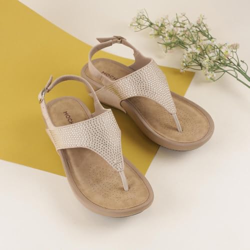 Mochi Women Beige Synthetic Embellished Comfort Backstrap Sandal Sandals UK/6 EU/39 (33-842) - Image 2