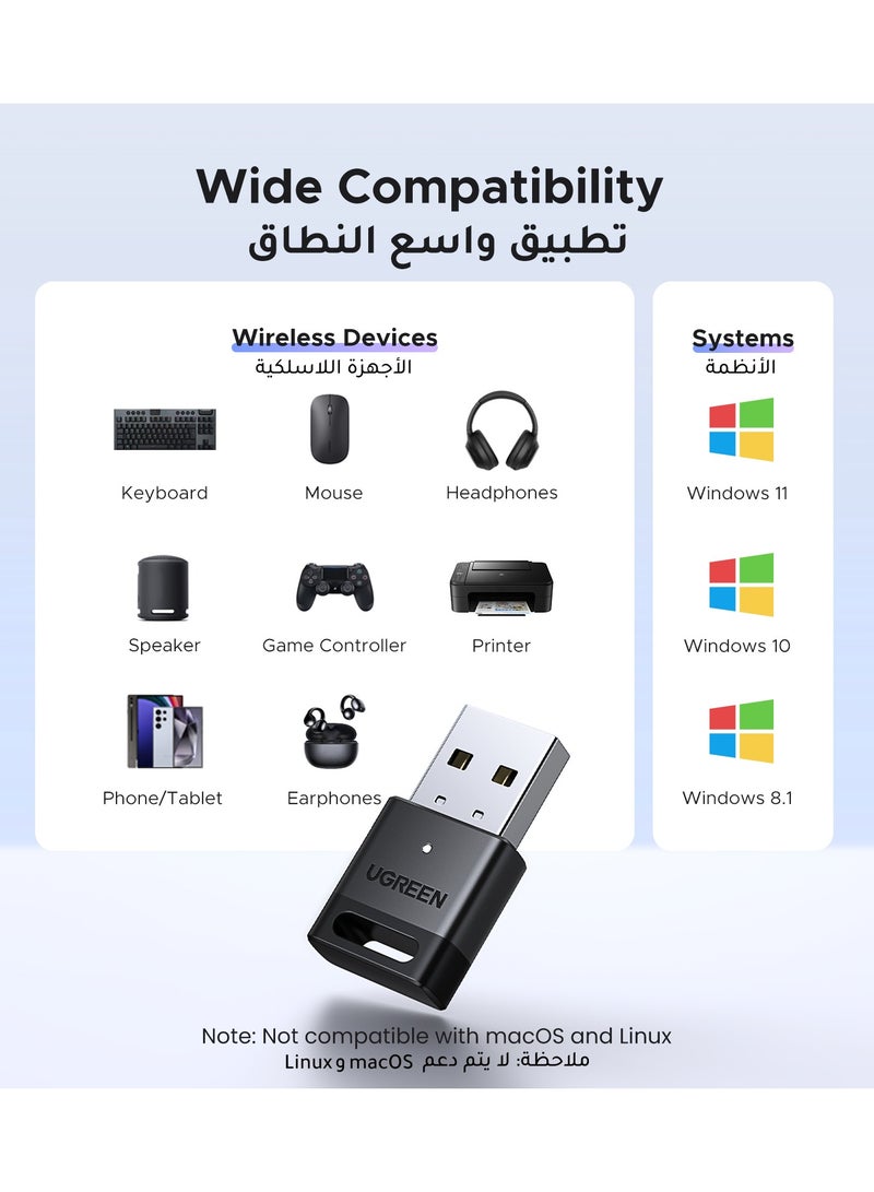 Ugreen Bluetooth 5.4 Adapter for PC, Bluetooth Dongle Plug and Play USB Bluetooth Receiver & Transmitter for Windows 11/10/8.1, Laptop, Keyboard, Mouse, Speaker, Headphone, PS5/Xbox/Switch Controller - Image 4