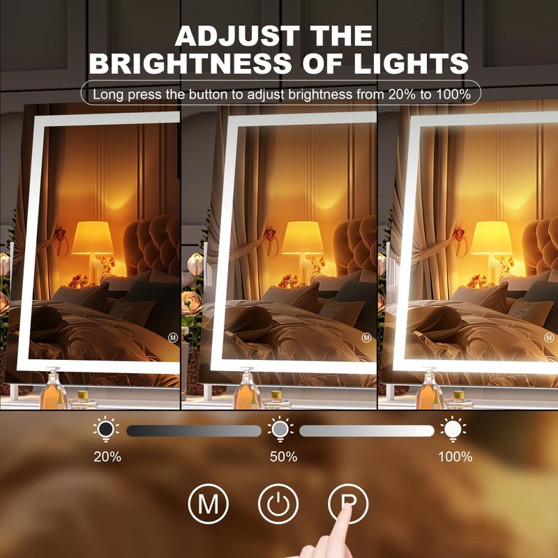 Hasipu Vanity Mirror with Lights, 13.8" x 10.6" LED Makeup Mirror, Light up Mirror with 10X Magnification, Smart Touch 3 Colors Dimmable, 360Â° Rotation (White) - Image 3