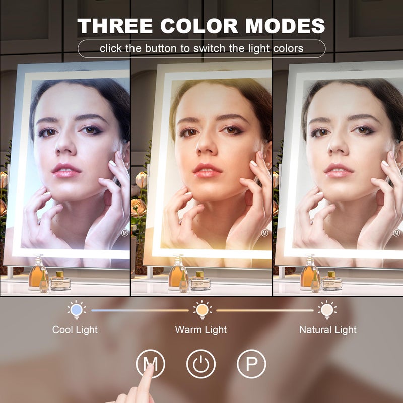 Hasipu Vanity Mirror with Lights, 13.8" x 10.6" LED Makeup Mirror, Light up Mirror with 10X Magnification, Smart Touch 3 Colors Dimmable, 360Â° Rotation (White) - Image 2