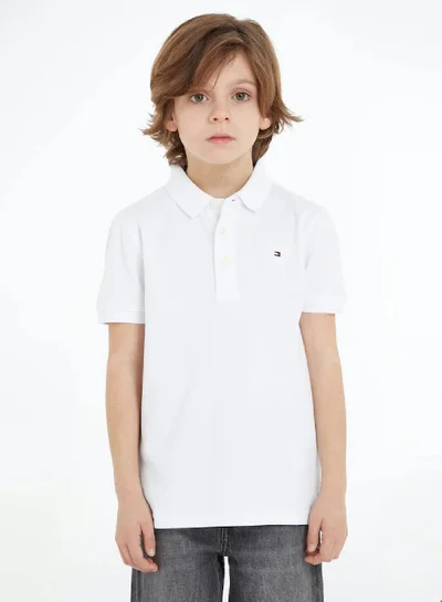 TOMMY HILFIGER Boys' Regular Short Sleeves Polo - Cotton, White