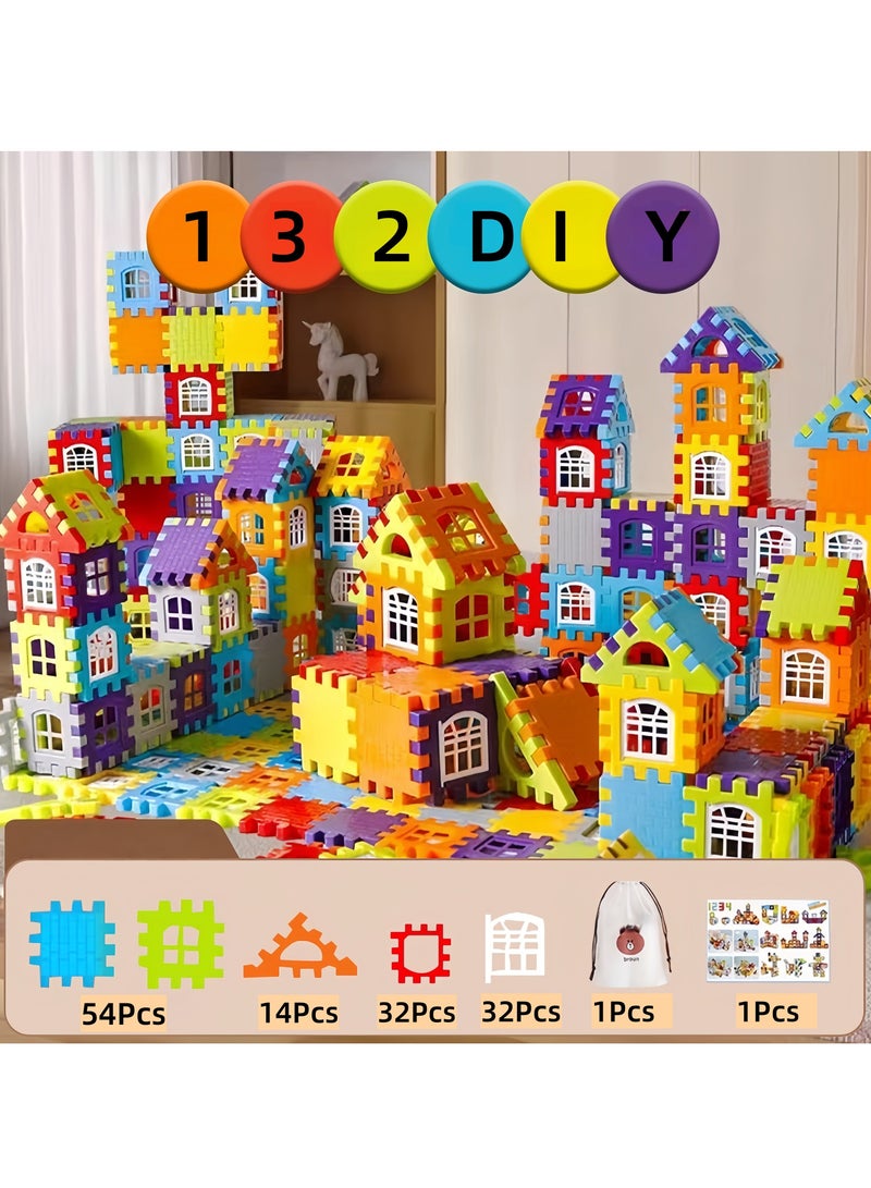 132Pcs Colorful Large House Building Blocks, Window Design Toys, Creative Large House Building Block Toys Gifts，Plastic Construction Area Building Box Multi-Equipped Model Toy for Kindergarten Sensory Training Family Fun - Image 2