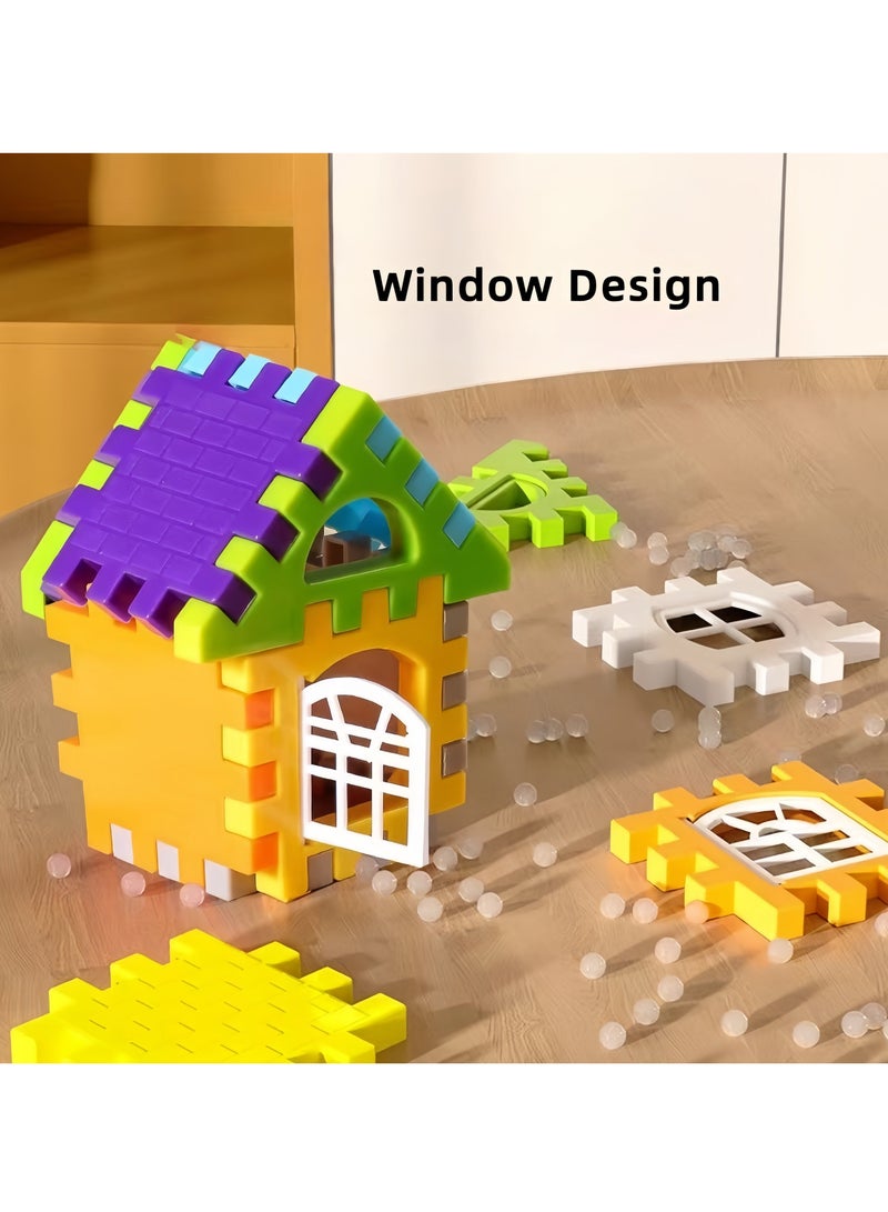 132Pcs Colorful Large House Building Blocks, Window Design Toys, Creative Large House Building Block Toys Gifts，Plastic Construction Area Building Box Multi-Equipped Model Toy for Kindergarten Sensory Training Family Fun - Image 4