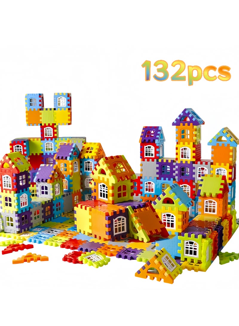 132Pcs Colorful Large House Building Blocks, Window Design Toys, Creative Large House Building Block Toys Gifts，Plastic Construction Area Building Box Multi-Equipped Model Toy for Kindergarten Sensory Training Family Fun - Image 1