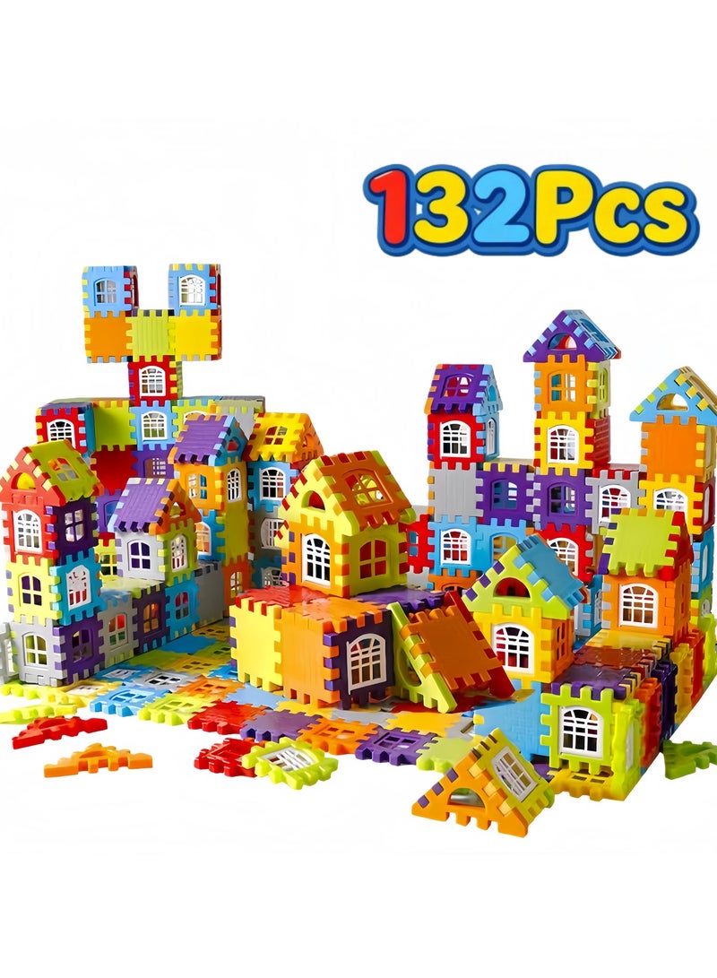 132Pcs Colorful Large House Building Blocks, Window Design Toys, Creative Large House Building Block Toys Gifts，Plastic Construction Area Building Box Multi-Equipped Model Toy for Kindergarten Sensory Training Family Fun - Image 1