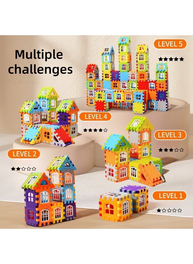 132Pcs Colorful Large House Building Blocks, Window Design Toys, Creative Large House Building Block Toys Gifts，Plastic Construction Area Building Box Multi-Equipped Model Toy for Kindergarten Sensory Training Family Fun - Image 4