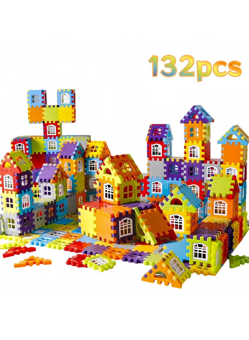 132Pcs Colorful Large House Building Blocks, Window Design Toys, Creative Large House Building Block Toys Gifts，Plastic Construction Area Building Box Multi-Equipped Model Toy for Kindergarten Sensory Training Family Fun - Image 1