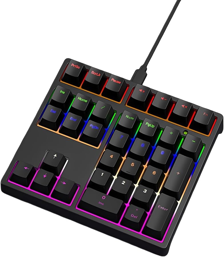 لوحة مفاتيح رقمية ميكانيكية سوداء 34 مفتاح USB-C سلكية مع إضاءة خلفية RGB للحاسوب المحمول وسطح المكتب - Image 1