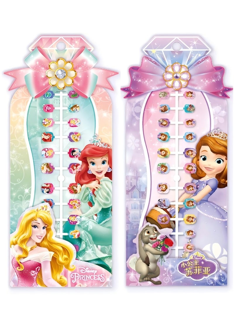 Disney 48 Pieces Of Children's Nail Sstickers Disney Princess Cartoon Nail Stickers Sofla Children's Nail Stickers Set Self-adhesive Non-Toxic And Odorless Girl Princess Nail Stickers - Image 1