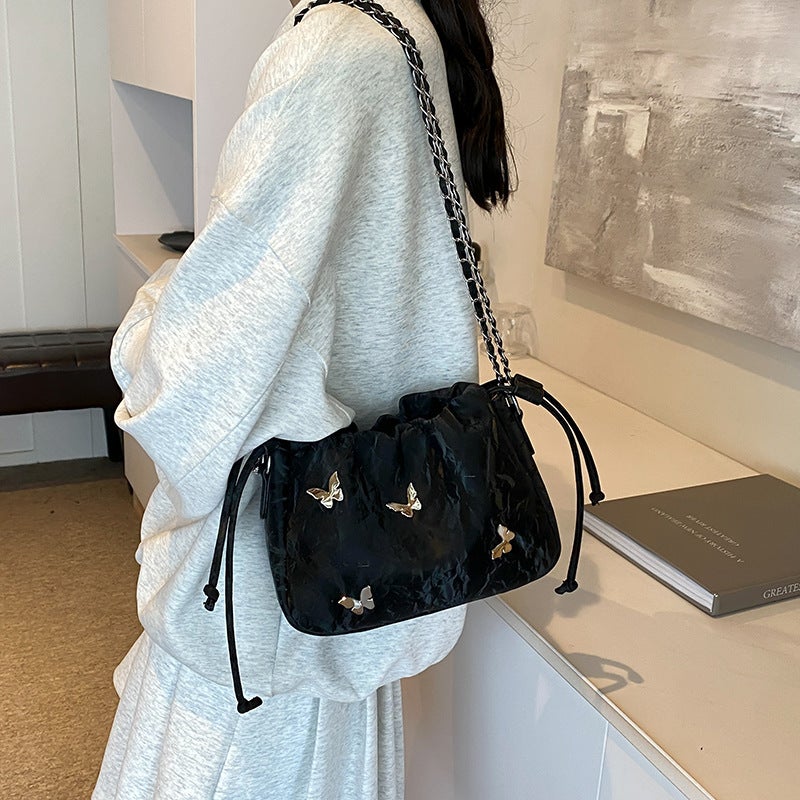 Drawstring Bucket Bag For Women Pleated Cloud Bag High-Quality Texture Armpit Bag Versatile Shoulder Crossbody Bag - Image 4