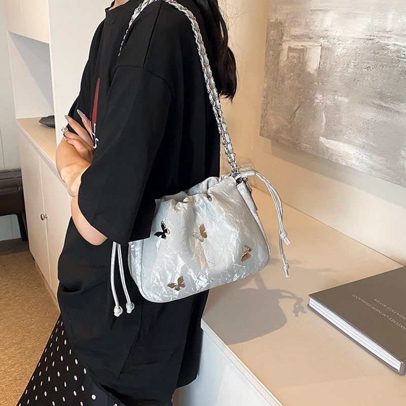 Drawstring Bucket Bag For Women Pleated Cloud Bag High-Quality Texture Armpit Bag Versatile Shoulder Crossbody Bag - Image 3