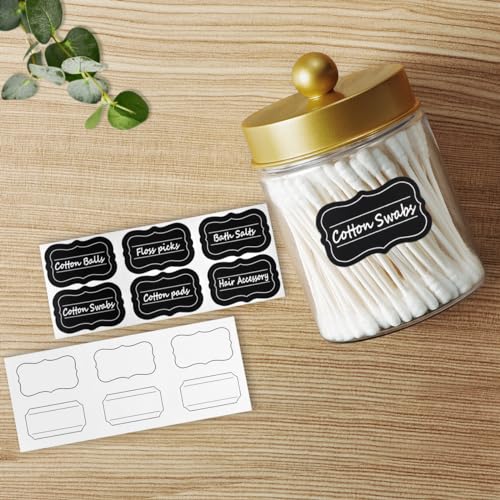 Amolliar Qtip Holder Dispenser - 8 oz Plastic Apothecary Jar Containers for Vanity Makeup Countertop Organizer Storage -Bathroom Canister Accessories Set for Cotton Swab, Ball, Pads, Floss-Gold (4) - Image 3