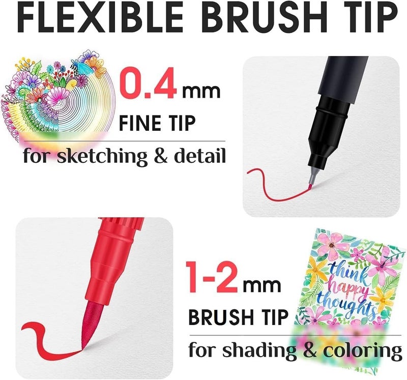 Wynhard Brush Pen Sketch Pen Set Dual Tip Brush Pens Markers for Drawing Brush Pens 36 Shades Drawing Pen Art Markers Set Fineliner Color Pens Water Based Marker for Calligraphy Drawing Sketching - Image 2