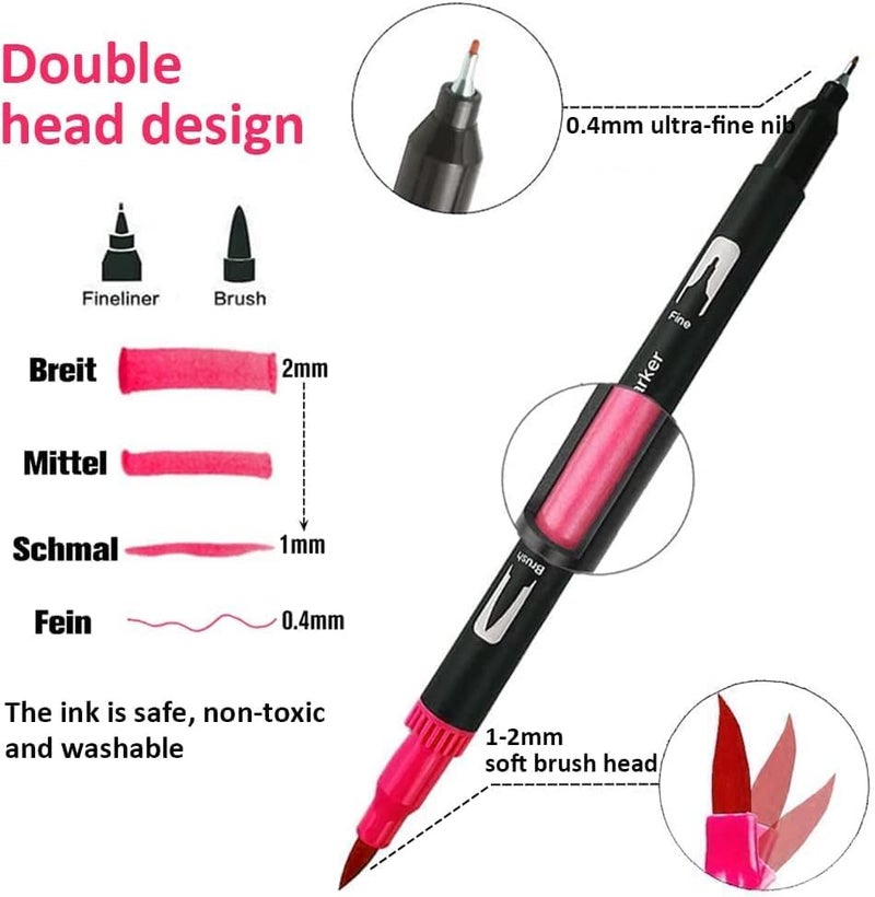 Wynhard Brush Pen Sketch Pen Set Dual Tip Brush Pens Markers for Drawing Brush Pens 36 Shades Drawing Pen Art Markers Set Fineliner Color Pens Water Based Marker for Calligraphy Drawing Sketching - Image 5