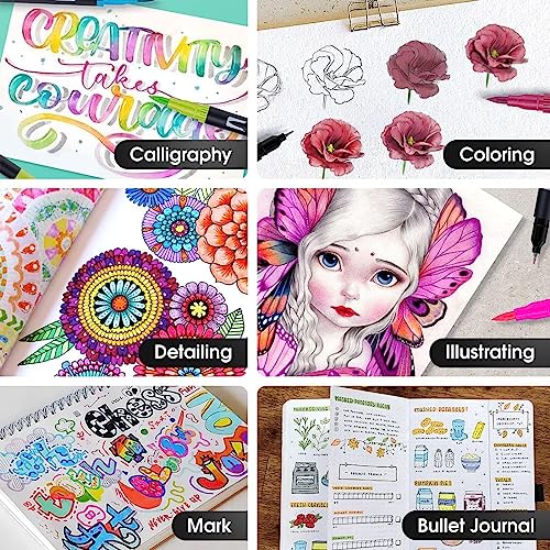 Wynhard Brush Pen Sketch Pen Set Dual Tip Brush Pens Markers for Drawing Brush Pens 36 Shades Drawing Pen Art Markers Set Fineliner Color Pens Water Based Marker for Calligraphy Drawing Sketching - Image 4