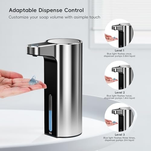 EKO Aroma 9 fl oz Automatic Liquid Soap Dispenser Rechargeable WaterResistant for Kitchen and Bathroom with Adjustable Soap Dispensing Volume Control Chrome Metallic - Image 3