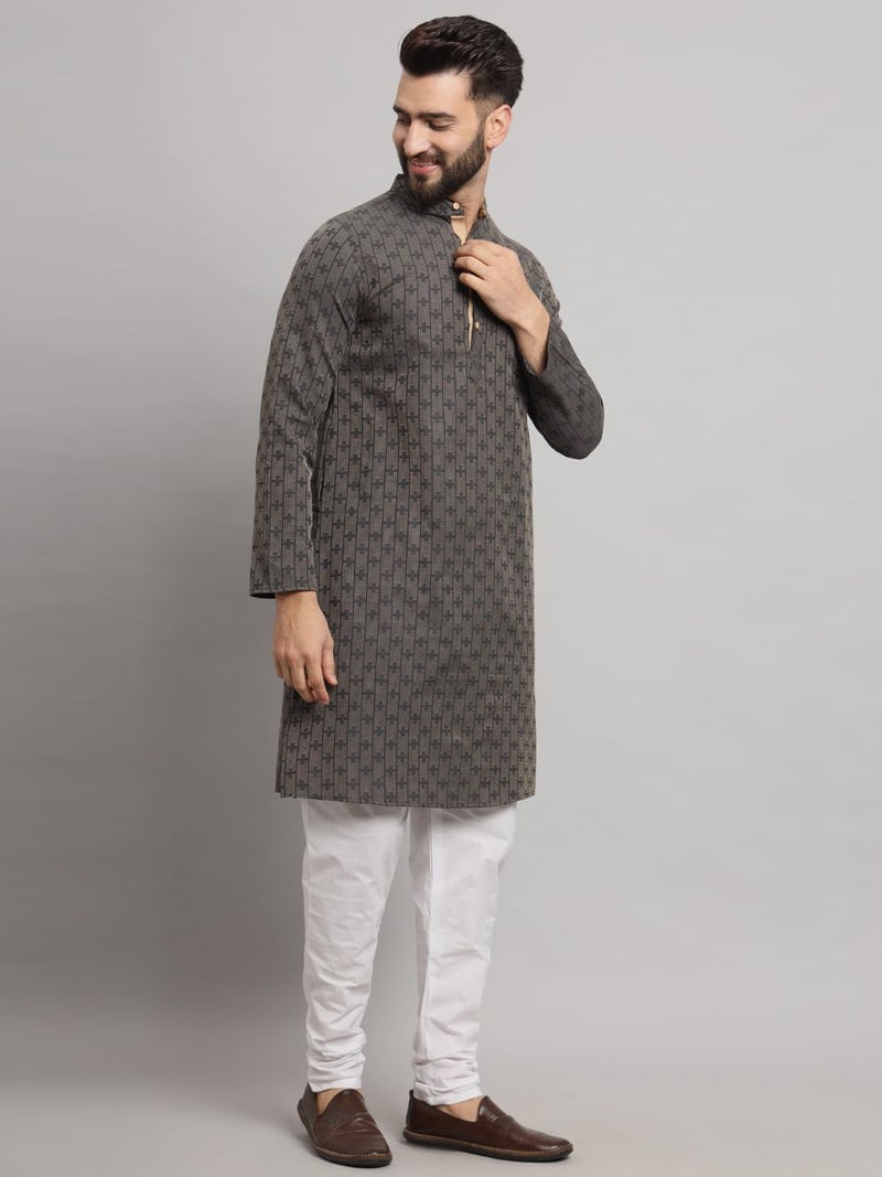 LATEST CHIKAN Men's Cotton Regular Striped Knee Lenght Kurta Full Sleeves - LK_+_BK-46 - Image 3