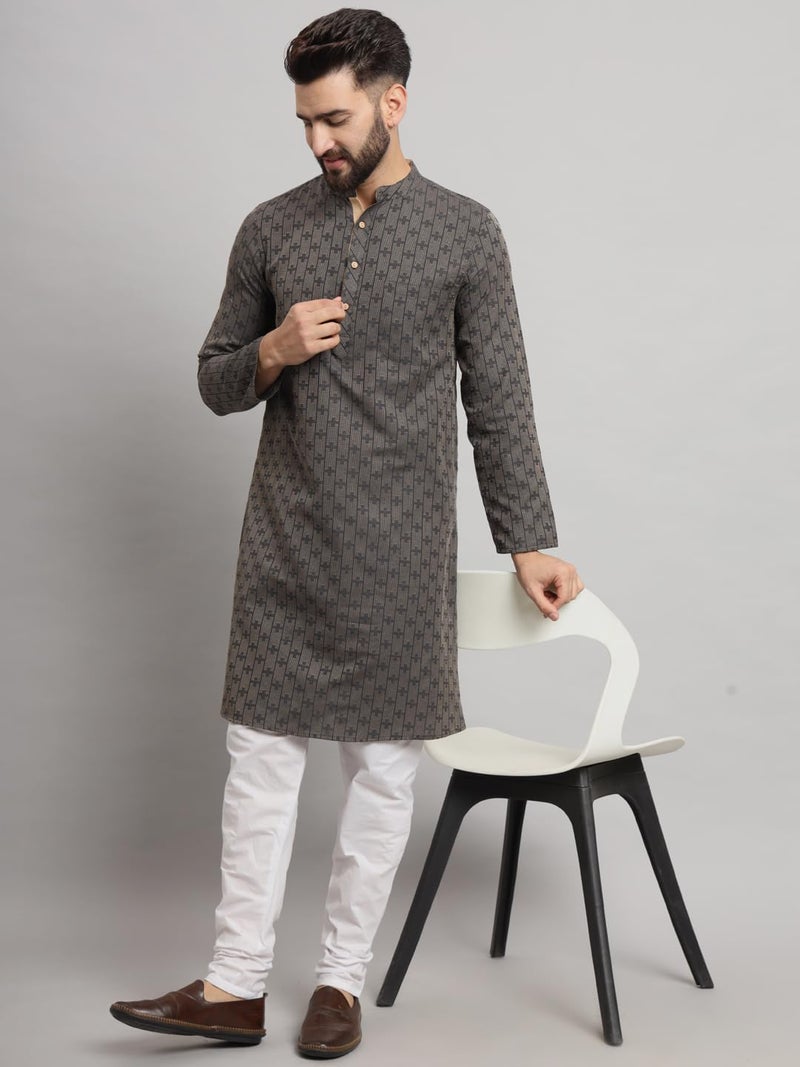 LATEST CHIKAN Men's Cotton Regular Striped Knee Lenght Kurta Full Sleeves - LK_+_BK-46 - Image 2