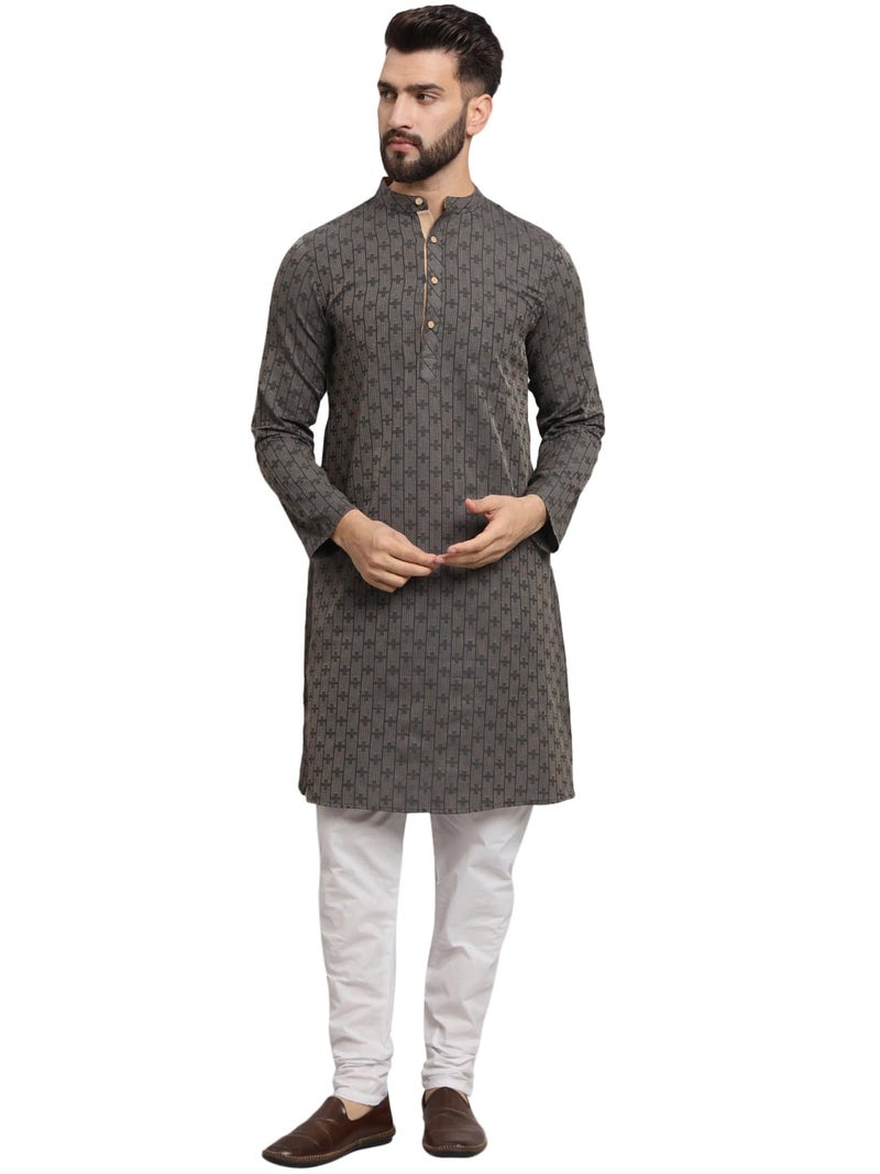 LATEST CHIKAN Men's Cotton Regular Striped Knee Lenght Kurta Full Sleeves - LK_+_BK-46 - Image 1