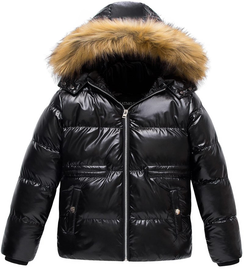 CREATMO US Girl's Big Kids Winter Coats Heavyweight Warm Jackets Outwear Thick Warm Puffy Waterproof Windproof Shiny Outwear Black 4-5 - Image 1