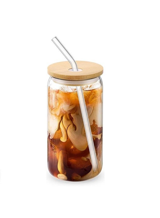 KELVEE Ice Juice Drinks Glass Can Mug with Straw for Milk/Coffee/Green Tea Cup Set of 1-500ml Transparent Can Shape Drinking Cup (CAN with LID) - Image 1