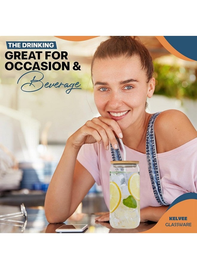 KELVEE Ice Juice Drinks Glass Can Mug with Straw for Milk/Coffee/Green Tea Cup Set of 1-500ml Transparent Can Shape Drinking Cup (CAN with LID) - Image 2