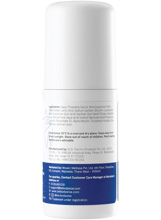 Be Bodywise - 4% AHA BHA Underarm Roll on | With 2% Lactic Acid, 1% Mandelic Acid, 1% Salicylic Acid | Prevents Odour, Reduces Pigmentation | For Radiant Underarms | Suitable For Sensitive Skin | Flora 50ml - Image 1