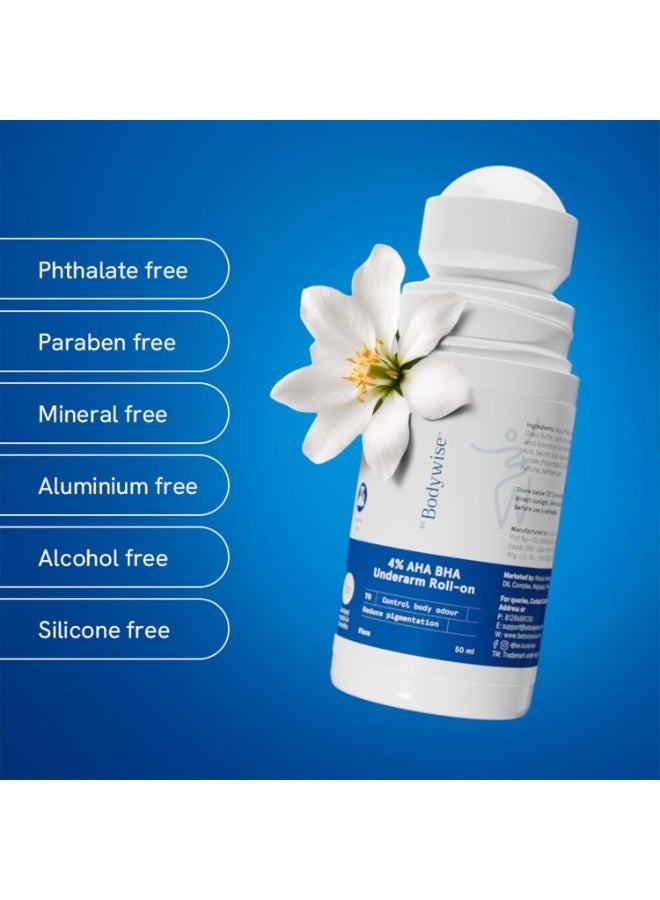 4% AHA BHA Underarm Roll on | With 2% Lactic Acid, 1% Mandelic Acid, 1% Salicylic Acid | Prevents Odour, Reduces Pigmentation | For Radiant Underarms | Suitable For Sensitive Skin | Flora 50ml - view 3