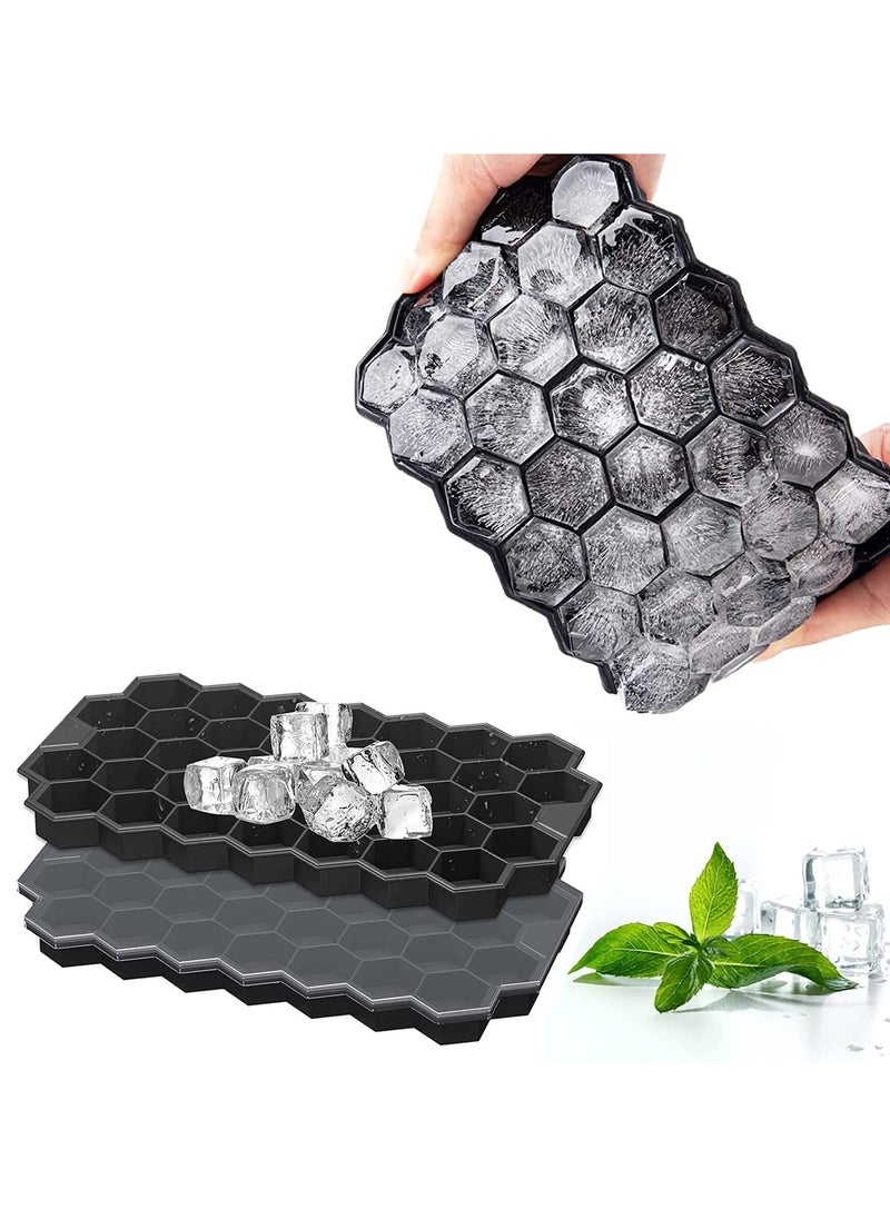 sokany - 2 PCS Ice Cube Trays, Silicone Small Ice Cube Trays with Removable Lid, Easy-Release and Flexible Hexagonal 37-Ice Cube Molds, Stackable for Freezer, Chilled Drinks, Whiskey, Cocktail (Black) - Image 1
