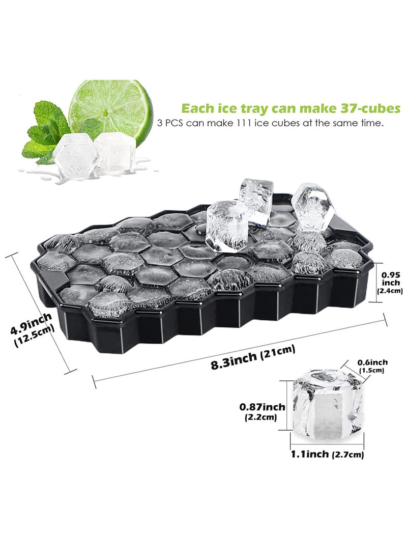 sokany - 2 PCS Ice Cube Trays, Silicone Small Ice Cube Trays with Removable Lid, Easy-Release and Flexible Hexagonal 37-Ice Cube Molds, Stackable for Freezer, Chilled Drinks, Whiskey, Cocktail (Black) - Image 1