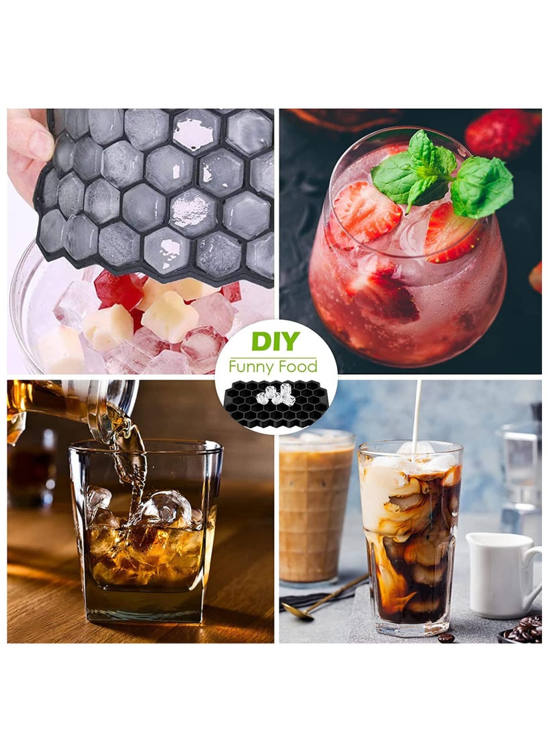 sokany - 2 PCS Ice Cube Trays, Silicone Small Ice Cube Trays with Removable Lid, Easy-Release and Flexible Hexagonal 37-Ice Cube Molds, Stackable for Freezer, Chilled Drinks, Whiskey, Cocktail (Black) - Image 1