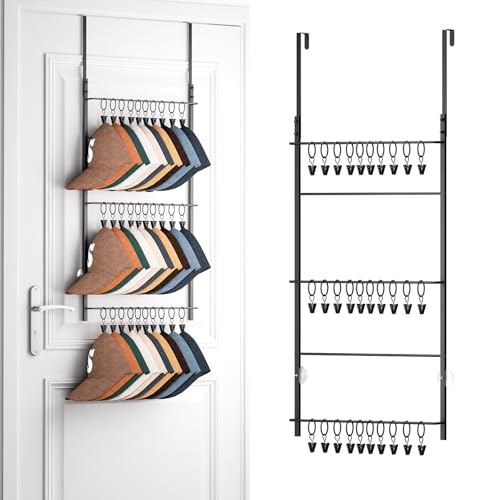 HapiRm Over Door Hat Rack 3 Tier Wall Mounted Hat Organizer with 30 Movable Clips Baseball Cap Organizer Storage Holds up to 30 Caps for Door Bedroom Closet - Image 1