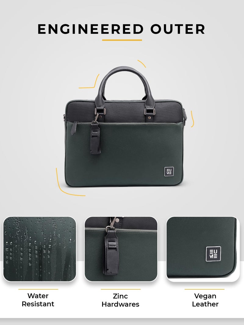 EUME Commute Laptop Bag for Men | Office Bag for Men & Women | with Padded Compartment | Vegan Leather & Nylon Fabric | Fits Up to 15.6" Laptop. 11L, Charcoal Olive - Image 5