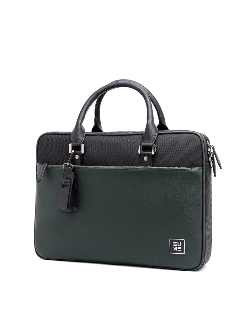 EUME Commute Laptop Bag for Men | Office Bag for Men & Women | with Padded Compartment | Vegan Leather & Nylon Fabric | Fits Up to 15.6" Laptop. 11L, Charcoal Olive - Image 1