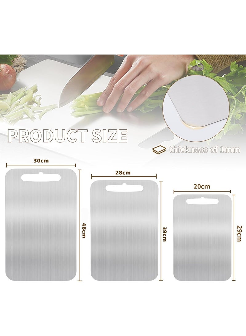 Stainless Steel Cutting Board Set, 3 Piece Multi-Size Chopping Boards, Double-Sided Kitchen Cutting Boards for Vegetables, Meat, Fish, Fruits, 46cm/39cm/29cm - Image 4