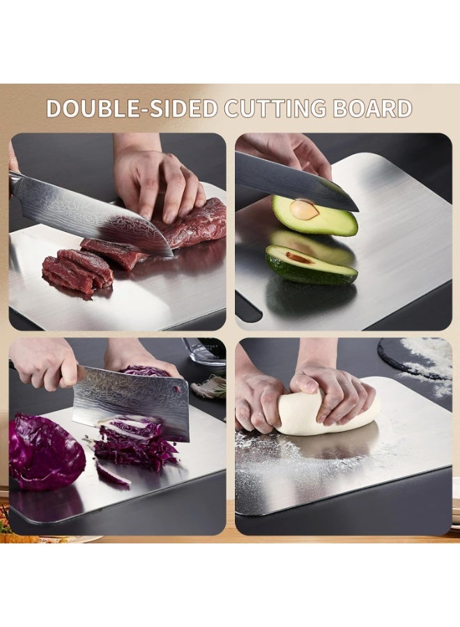 Stainless Steel Cutting Board Set, 3 Piece Multi-Size Chopping Boards, Double-Sided Kitchen Cutting Boards for Vegetables, Meat, Fish, Fruits, 46cm/39cm/29cm - Image 5