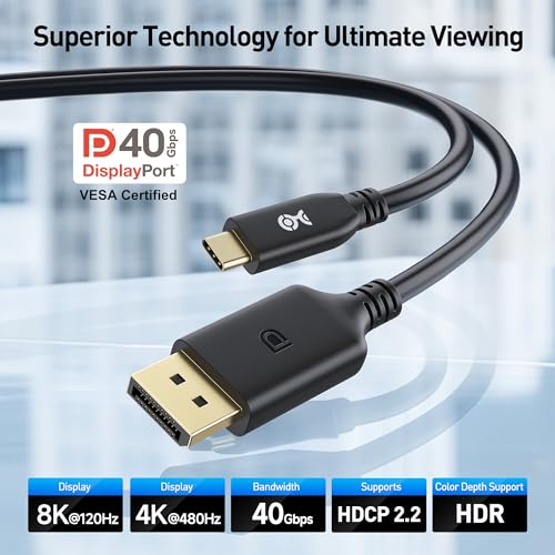 Cable Matters [VESA Certified] 40Gbps Unidirectional USB C to DisplayPort 2.1 Cable - 6.6ft, Supports DP40, 8K@120Hz / 4K@480Hz (Thunderbolt 4 to DisplayPort Cable) - Not for Portable USB-C Monitor - Image 2
