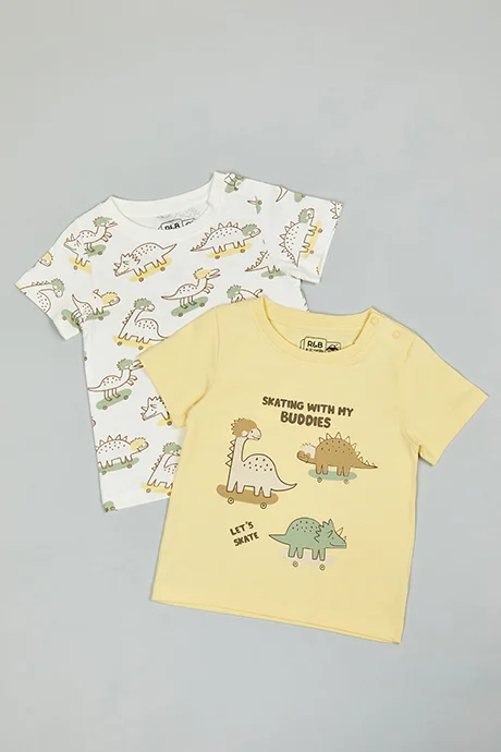 أر أند بي 2 Pack Printed T-Shirts with Short Sleeves