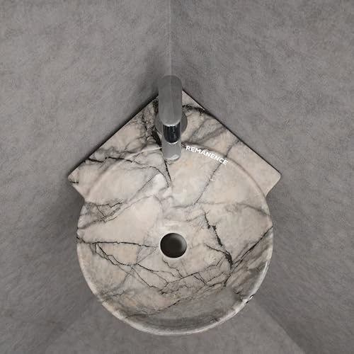 REMANENCE Wall Mounted Wash Basin for Bathroom | Ceramic Wash Basin Wall Hung Small Corner Wash Basin/Sink (16.3 x 13.8 x 4.3 Inch) (Designer Beige Black) - Image 2